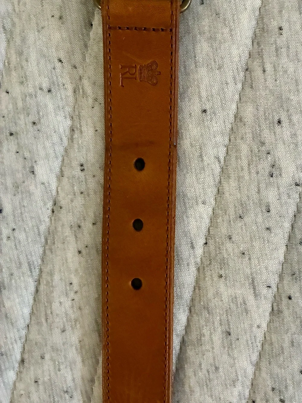 Polo by Ralph Lauren Navy Fabric and Tan Leather Belt with Brass Buckle - Picture 5 of 5